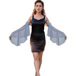 Women's Gray Blue Chiffon Lace Detachable Covers Sleeves Gloves Party Prom